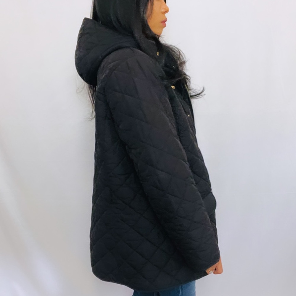 Ralph Lauren | Black and gold Quilted Zip-Up Mid Length Coat Jacket - Picture 6 of 10
